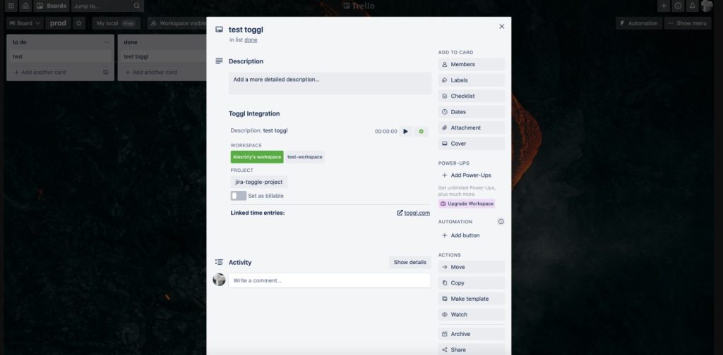 Integração do Trello com o Toggl