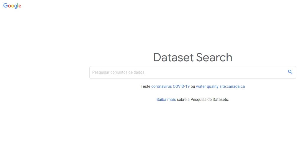 Página inicial do Google Dataset Search