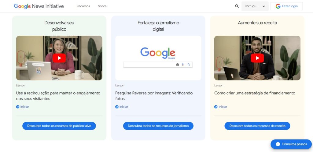 Página inicial do Google News Iniciative