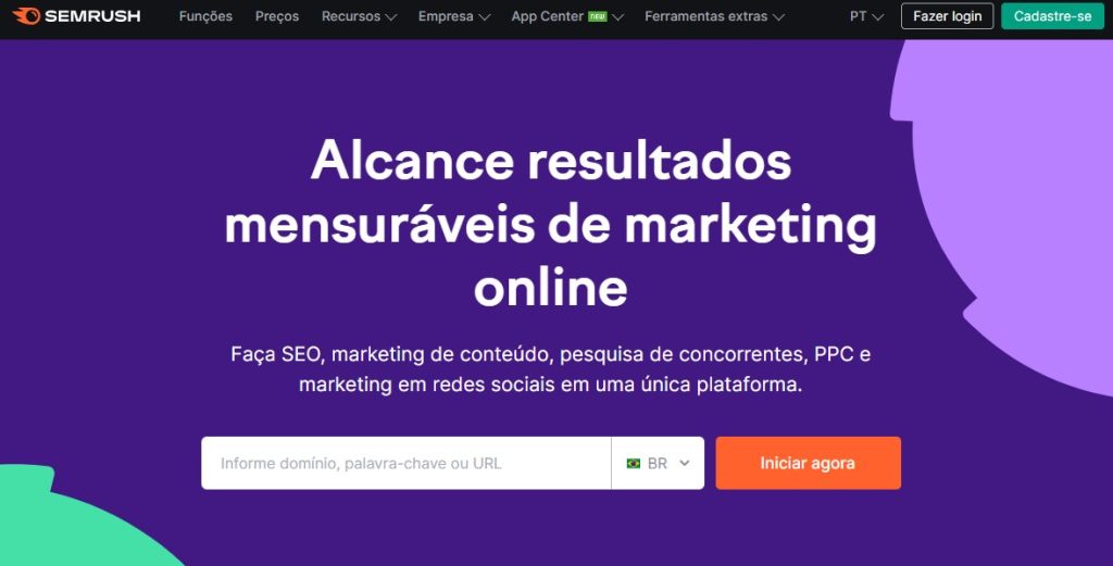 Página inicial da Semrush
