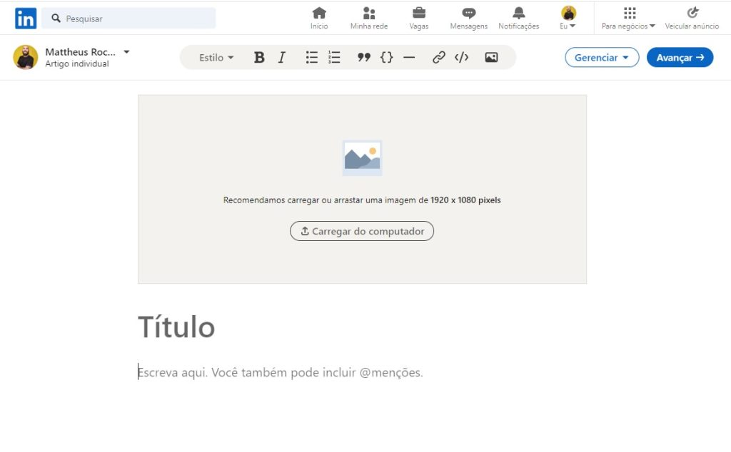 Seção Artigos no LinkedIn