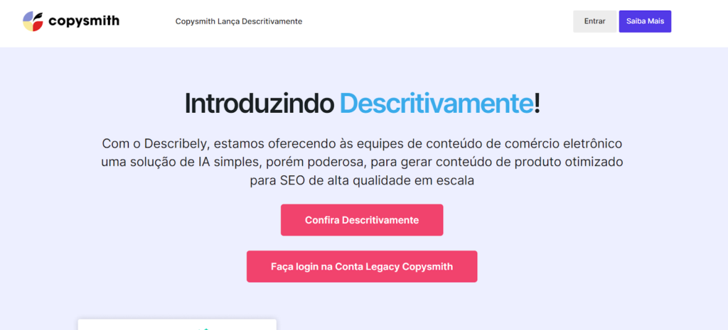 Print da ferramenta de inteligência artificial Copysmith, que ajuda a escrever textos para blog