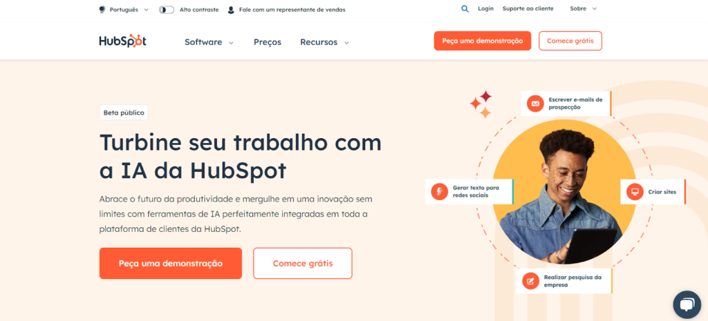 Print da ferramenta de IA e marketing digital Hubspot, que também pode auxiliar a escrever textos jornalísticos