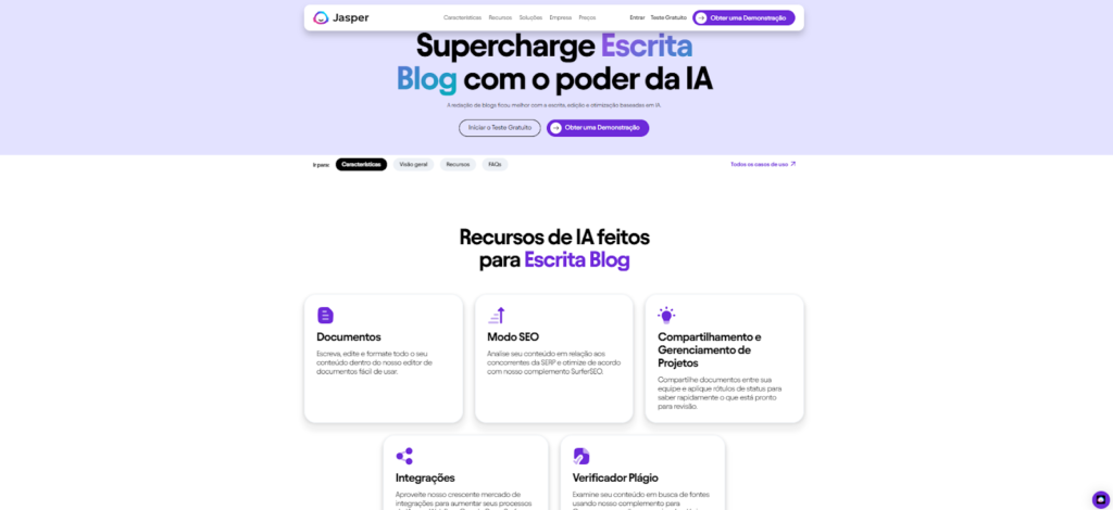 Print da ferramenta de inteligência artificial Jasper, que auxilia a escrever textos jornalísticos