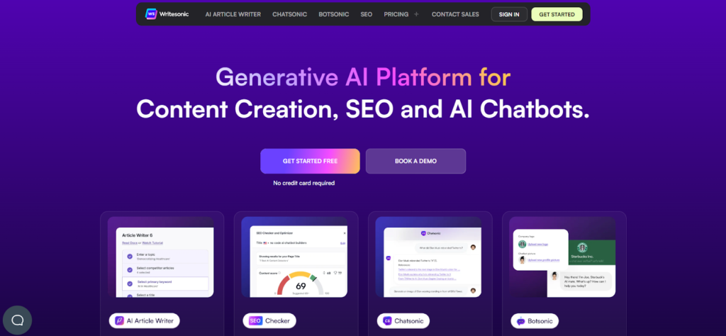 Print da ferramenta de inteligência artificial Writesonic, que ajuda a escrever textos para blog